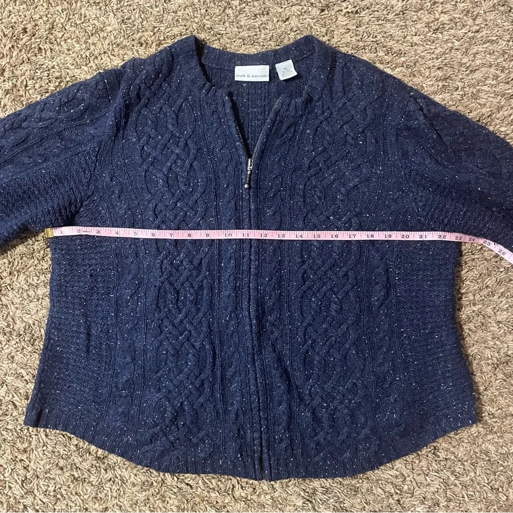 Croft & Barrow Womens XL Blue Silk Blend Full Zip Cable Knit Cardigan Sweater